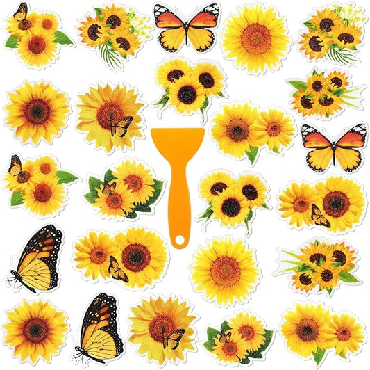 Yaomiao 24 Pcs Sunflower Non Slip Bathtub Stickers Shower Stickers Anti Slip Decal Threads Adhesive Appliques with Scraper Adhesive Decals for Safety Bathroom Tubs, Shower Floor, Stairs