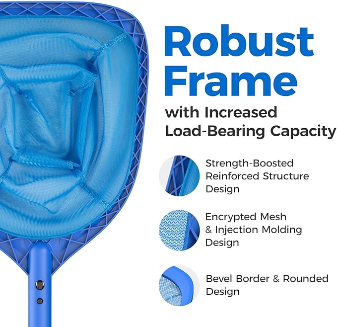 Mowend Swimming Pool Skimmer Net Total Length 67.7 inches, Leaf Rake Net with Adjustable Aluminum Pole for Fast Cleaning Ponds, Hot Tub, and Spas, Pool Cleaner Supplies and Accessories
