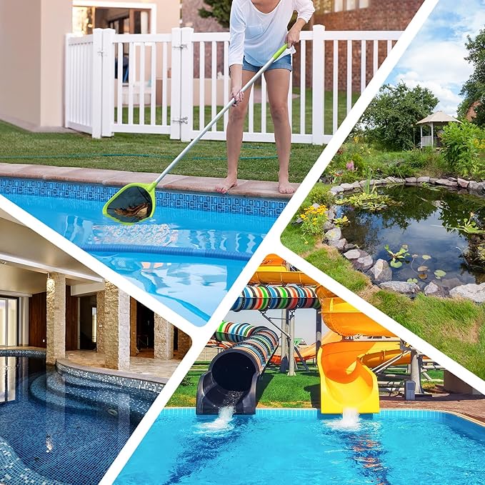 Mowend Swimming Pool Skimmer Net 57 inches, Leaf Rake Net with 4 Section Telescopic Aluminum Pole for Fast Cleaning Ponds, Hot Tub, and Spas, Pool Cleaner Supplies and Accessories