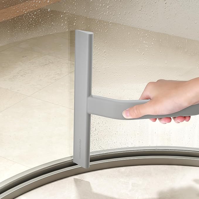 dancemoon JustHang Shower Squeegee for Glass Doors, All-in-One Piece Silicone Squeegee with Built-in Hook for Bathroom, Window, Mirror, Tile Wall, Car, Streak-Free Bathroom Cleaner Tool,10 Inch Gray
