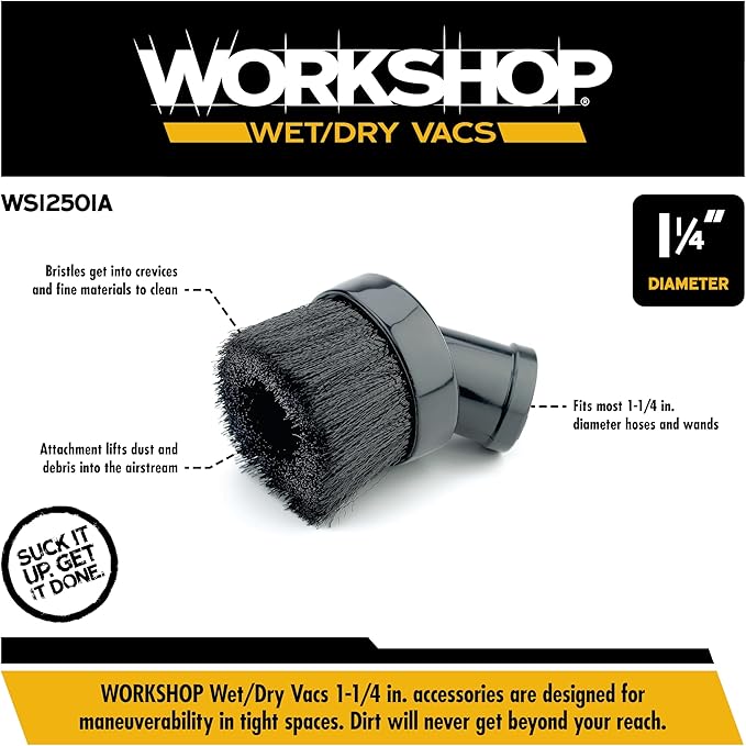 WORKSHOP Wet/Dry Vacs Shop Vacuum Accessories WS12501A Dusting Brush Attachment for Wet Dry Vacuum Cleaners, Fits 1-1/4-inch Extension Wands and Hoses