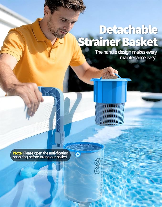 BluSwim 2026 Above Ground Pool Surface Skimmer Come with 3 Filter Socks, Enhanced Structure & Thickened Brackets Wall Mount Pool Skimmer, Floating Top Skimmers - Auto Skimming Surface Debris - Blue