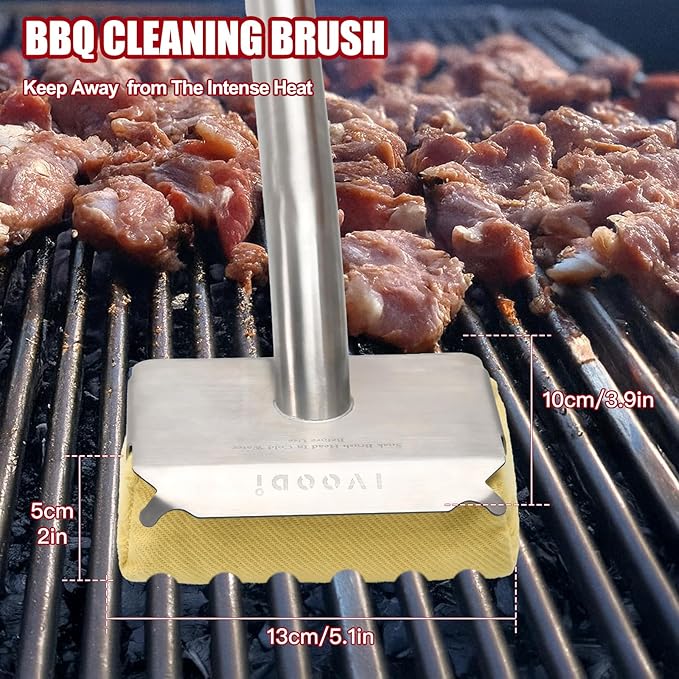 Grill Brush Bristle Free Steam Cleaning Tool, Heat-Resistant Aramid Fiber Cleaner with Replaceable Twill Pads & Steam, BBQ Accessories Cleaner - Gifts for Men/Dad