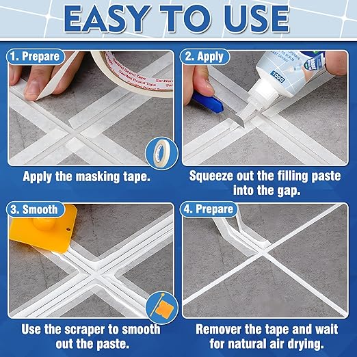 Tile Grout Repair Kit, 2 Pack White Fast Drying Grout Filler for Bathroom, Kitchen, Shower, Replace Grout Pen for Restore and Renew Tile Joints Line, Versatile Triple Use with Grout Sealer (White)