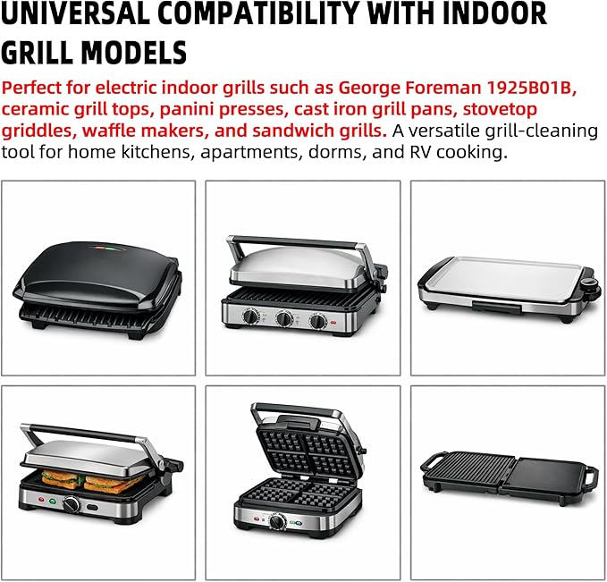 TonGass Bamboo Grill Scraper with Stainless Steel Head Compatible with George Foreman 1925B01B Grill Spatula for George Foreman & Most Other Indoor Grills with Grooves, Heat-Resistant & Durable