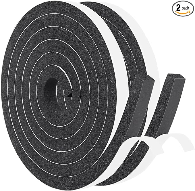 Yotache Foam Seal Tape 1/2" x3/8", Self Adhesive Weather Stripping Insulation Foam Neoprene Weather Stripping, 2 Rolls x 6.5 Feet Each, Total 13 Feet Long