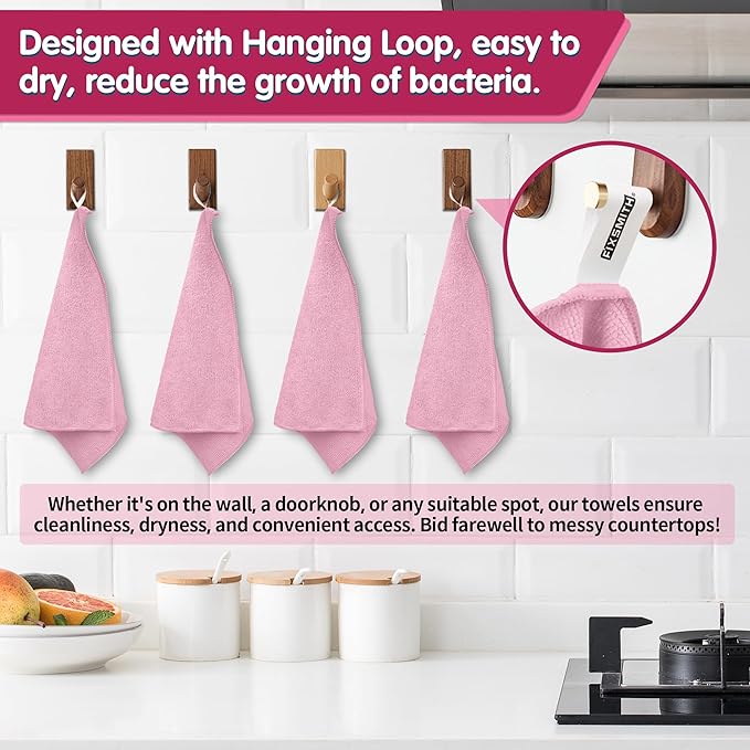FIXSMITH Pink Microfiber Cleaning Cloth -Pack of 12, Highly Absorbent Cleaning Rags, 16"X12" All Purpose Cleaning Towels for Housekeeping, Kitchen, Car, Lint Free and Reusable Microfiber Towels