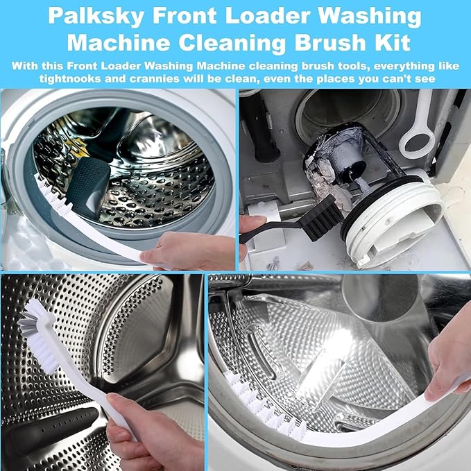 Washing Machine Cleaning Brush Set, 6-Piece Front Load Washer Cleaner Kit with Drum Slot Brush, Crevice Brushes for Rubber Seal