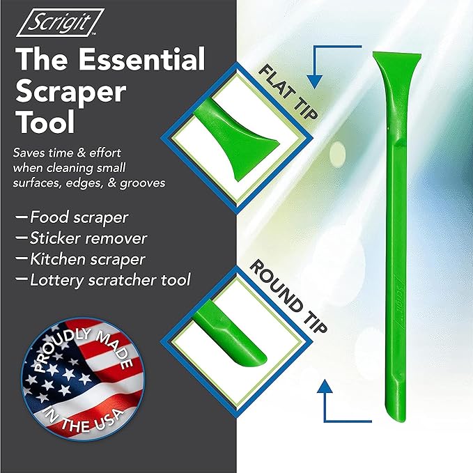 Scrigit Scraper Wide Blade No-Scratch Plastic Scraper Tool, 3 Pack - The Handy Multi-Use Scraping Tool for Removing Food, Labels, Stickers, Paint, Grease -Easy to Hold, Reaches Tight Spaces & Crevices