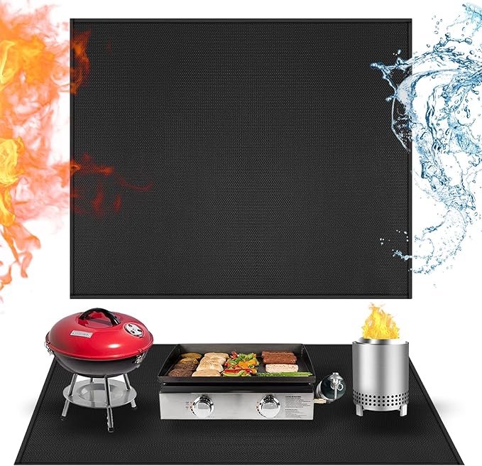 36x30in Heat Resistant Grill Mats for Outdoor Grill to Protect Your Prep Table and Outdoor Grill Table - Fire Proof & Water Proof & Oil Proof BBQ Mat - Black (0.6mm)