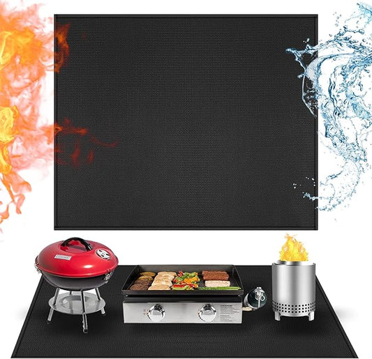 36x30in Heat Resistant Grill Mats for Outdoor Grill to Protect Your Prep Table and Outdoor Grill Table - Fire Proof & Water Proof & Oil Proof BBQ Mat - Black (0.6mm)