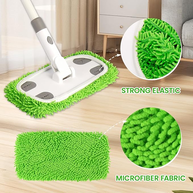 Reusable Microfiber Floor Mop System, Wet & Dry Sweeper Kit, Includes 1 Sweeper Handle, 3 Washable Chenille Mop Pads, Dry & Wet Use for Hardwood, Tile, and Laminate Floor
