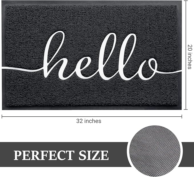 Door Mat (32"x20",Black), Welcome Mat Low Profile Front Doormat Indoor Outdoor Door Non Slip Rugs for Entryway, Patio, High Traffic Areas