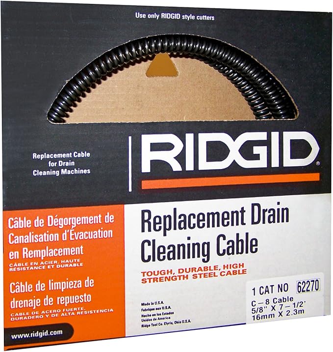 RIDGID 62270 C-8 Sink Sectional Cables, Drain Cleaning Cables for Sectional Machines such as K-60SP and K-50, 5/8-Inch Sectional Drain Cleaner Cable, Black