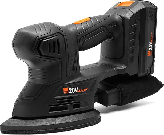 WEN Cordless Palm Sander with 20V Max 2.0 Ah Lithium-Ion Battery and Charger (20401) Black
