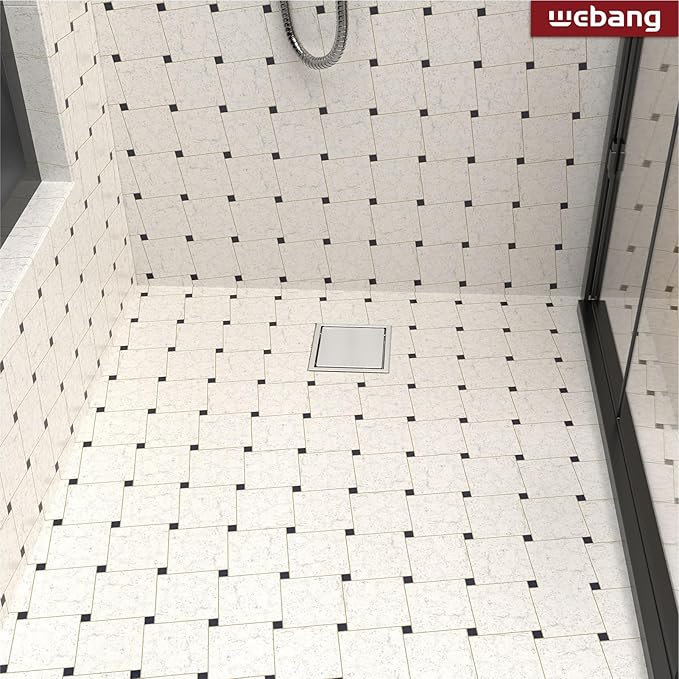 WEBANG 4 Inch Square Shower Drain Brushed Floor Drain with Flange Reversible 2-in-1 Cover Tile Insert Grate Removable SUS304 Stainless Steel CUPC Certified Brushed