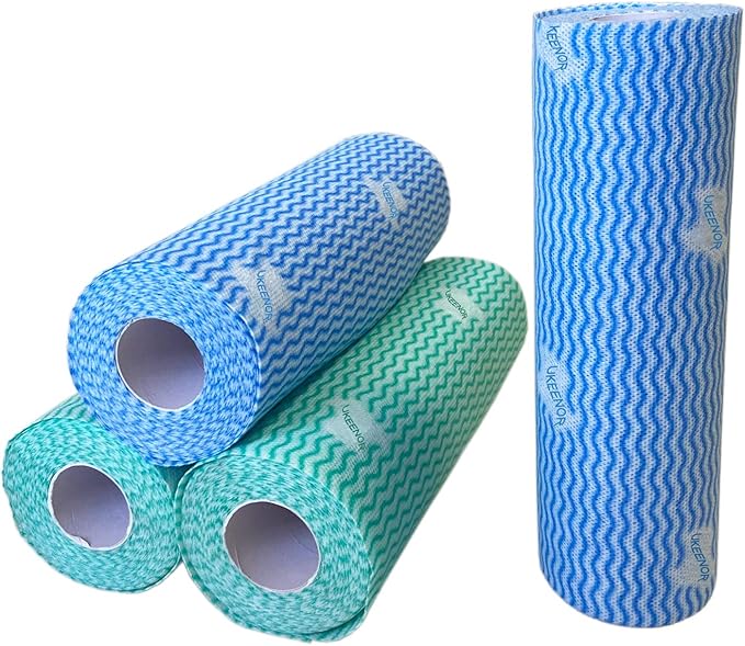 Dry Reusable Dish Cloths,Multi use Reusable J Cloth，Disposable Cleaning Cloth Kitchen Towels Machine Washable 4 Rolls，Blue Total 200 Count