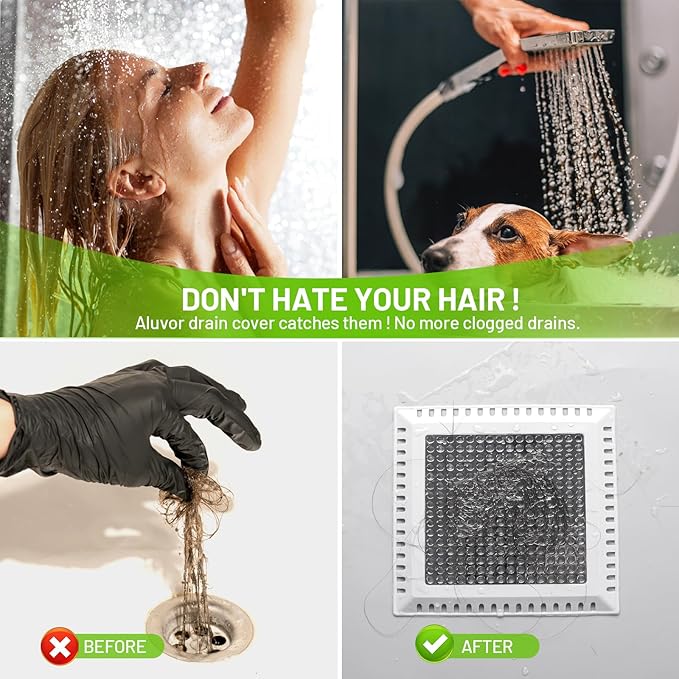 Drain Hair Catcher,Shower Drain Cover Hair Catcher Shower Drain Strainer for Bathroom Floor,Square Shower Hair Drain Catcher to Keep Away from Clogged Drain-No Rust!