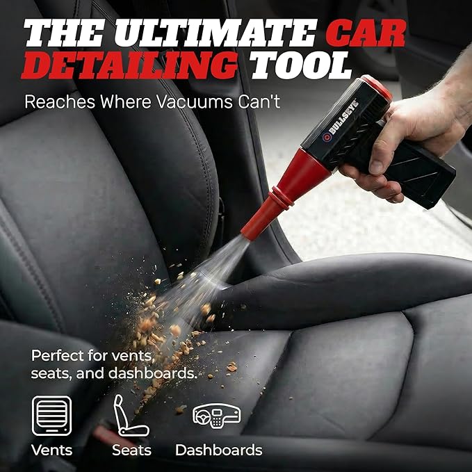 BULLSEYE Blaster 130000 RPM Electric Air Duster, Rechargeable Cordless Compressed Air Blower for Computer Cleaning, Keyboard, Electronics, Car Detailing, 3 Speed Turbo, 2 Nozzles – As Seen on TV