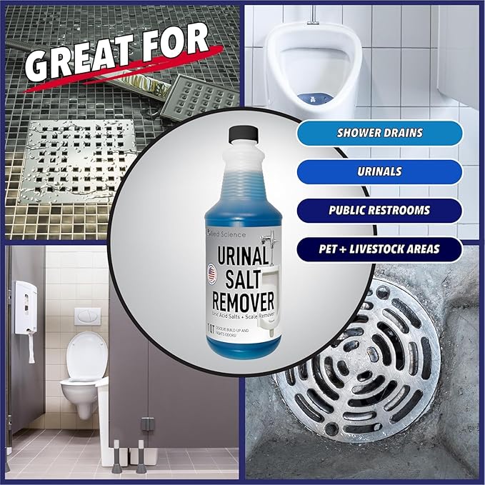 Allied Science Urinal Salt, Calcium and Mineral Scale Remover - Eliminates Urine Odor, Destroys Uric Acid Salt, Deposit Buildup