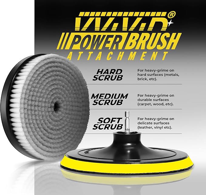 VViViD Drill Backing Plate + Power Scrub Brush Attachment, 150mm Diameter Large Surface Area, Soft Bristles