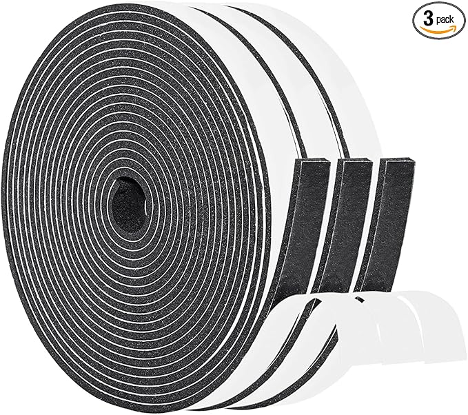 Yotache Adhesive Foam Tape 1/2" x1/8", Insulation Soundproofing Neoprene Rubber Door Weather Stripping, 3 x 16.5 Feet Each, Total 50 Feet Long