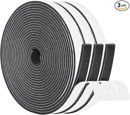 Yotache Adhesive Foam Tape 1/2" x1/8", Insulation Soundproofing Neoprene Rubber Door Weather Stripping, 3 x 16.5 Feet Each, Total 50 Feet Long
