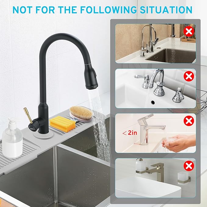24" Longer Silicone Splash Guard, 5 Slope Design Faucet Water Catcher Mat, Handle Drip Catcher Tray Mat for Kitchen Countertop Bathroom Sink Protectors (Beige White)