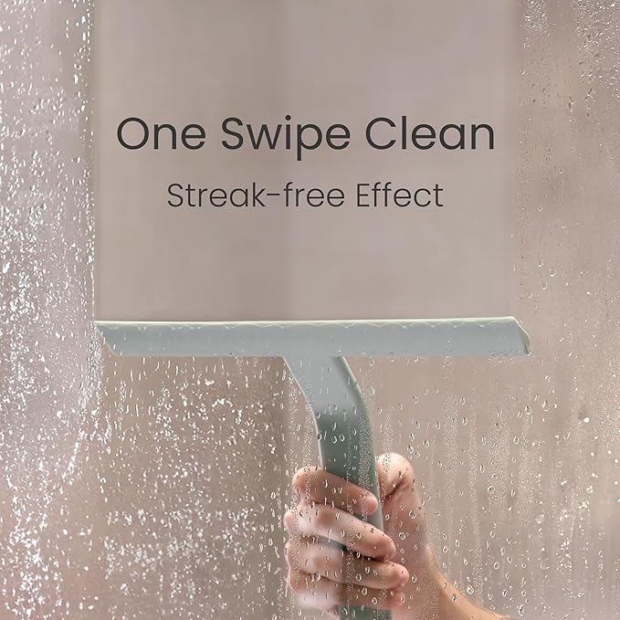 dancemoon JustHang Shower Squeegee for Glass Doors, All-in-One Piece Silicone Squeegee with Built-in Hook for Bathroom, Window, Mirror, Tile Wall, Car, Streak-Free Bathroom Cleaner Tool,10 Inch Green