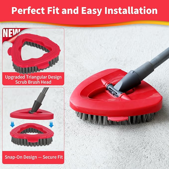 2 Pack Scrub Brush Heads Compatible with O Cedar EasyWring 1-Tank – Stainless Steel & Nylon Bristles, 5.9" Triangular Mop Scrubber for Tile, Bathroom, Kitchen, Deck, Garage Floor Deep Cleaning