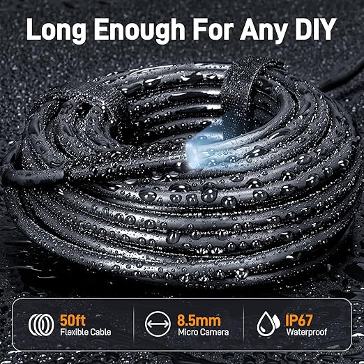 Teslong 50FT USB-C Borescope Camera with Light, Only Compatible with iPhone 15/16/17 Android Phones, 50 ft Flexible Waterproof Endoscope for DIY Pipe Inspection with Drain Snake