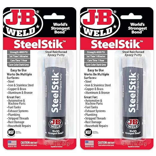 J-B Weld SteelStik, 1 Hour Cure, Steel Reinforced Epoxy Putty Stick - 2 Pack, Dark Grey (8267-2)