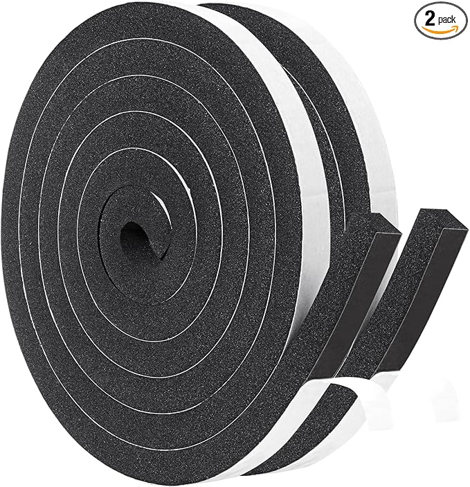 Yotache Window Insulation Weather Stripping 1/2" x1/2", Closed Cell Foam Tape Adhesive Rubber Seal Strip, 2 Rolls x 6.5 Ft Each, Total 13 Feet Long