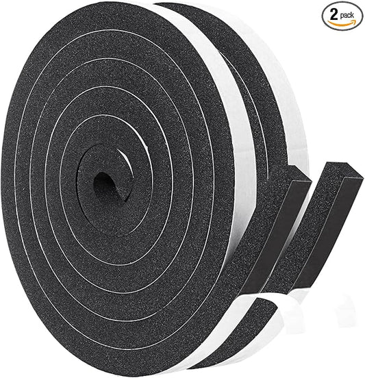 Yotache Window Insulation Weather Stripping 1/2" x1/2", Closed Cell Foam Tape Adhesive Rubber Seal Strip, 2 Rolls x 6.5 Ft Each, Total 13 Feet Long
