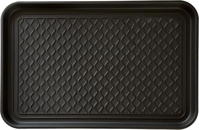 All-Weather Indoor/Outdoor Boot Tray - Weather-Resistant Hard Plastic Shoe Mat with Raised Edge for Entryways, Decks, and Patios by Stalwart (Black)