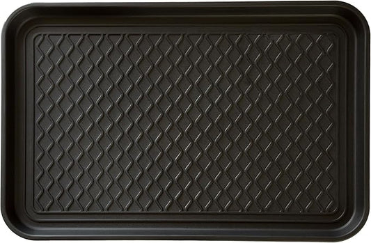 All-Weather Indoor/Outdoor Boot Tray - Weather-Resistant Hard Plastic Shoe Mat with Raised Edge for Entryways, Decks, and Patios by Stalwart (Black)