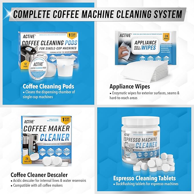 ACTIVE Coffee Machine Descaler Descaling Solution - 32oz (8 Uses) Compatible with Keurig,Nespresso,Breville,Delonghi, Jura, Ninja - Espresso Coffee Maker Cleaner,Coffee Pot Cleaning Limescale Remover