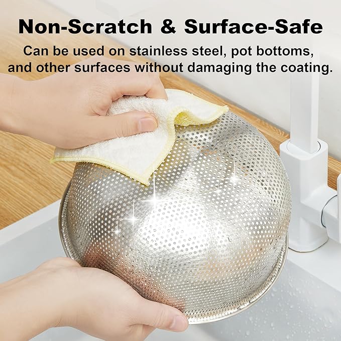 JOYMOOP Bubble Mesh Microfiber Cleaning Cloth, Reusable Non-Scratch Cleaning Rags, Dual-Sided Dish Cloths, Multipurpose Dish Rags for Dishwashing, Kitchen, Stainless Steel-6 Packs, Yellow