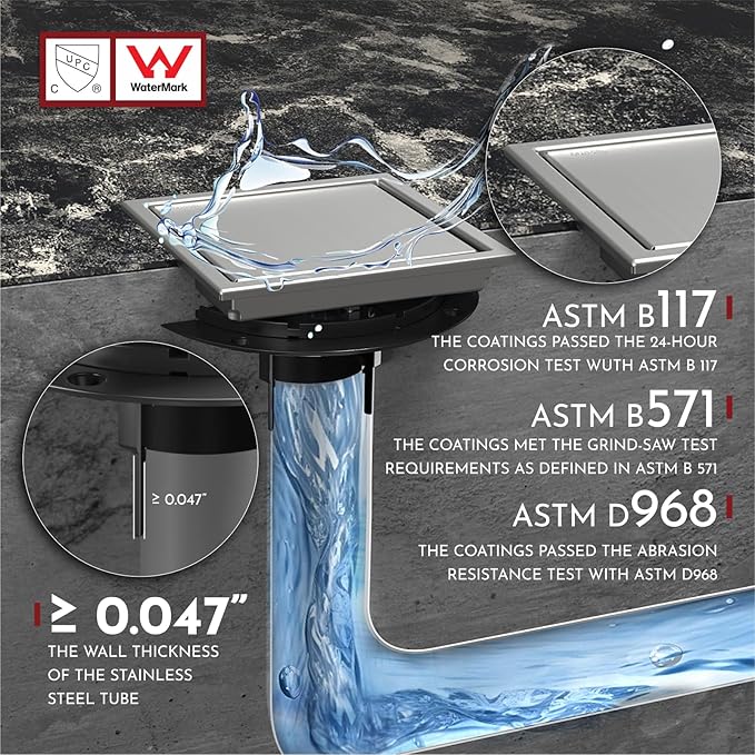 WEBANG 6 Inch Square Shower Drain Brushed Floor Drain with Flange Reversible 2-in-1 Cover Tile Insert Grate Removable SUS304 Stainless Steel CUPC Certified Brushed