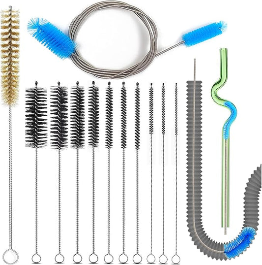 12 Pcs Tube Pipe Cleaners Brush Set,Flexible Drain Brush,Long Straw Brush,61-inch Flexible Double-Ended Hose Brush,8.2-inch Different Diameters Brush,12-inch Brass Wire Brush,for Kitchen Sink Plumbing