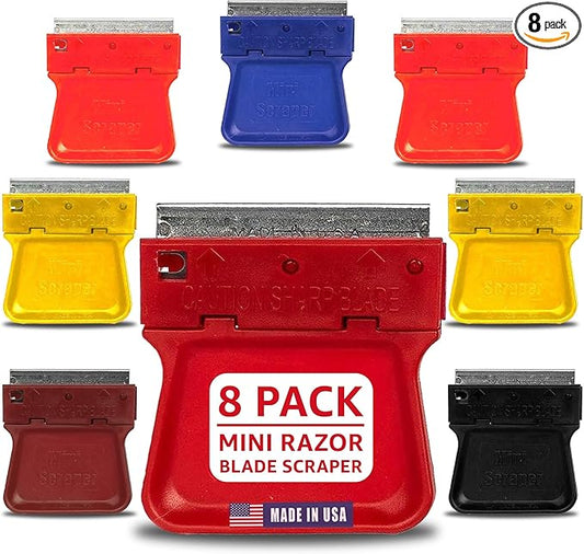 MINISCRAPER® Original Mini Scraper Razor Tool – 8 Pack U.S. Made Window & Glass Scrapers for Removing Paint, Stickers, Decals, Labels, and Adhesive