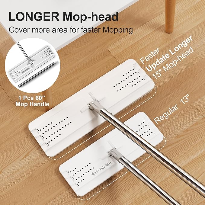 JOYMOOP Mop and Bucket Set – Hands-Free Flat Floor Mop for Household and Commercial Use, with 3 Washable Microfiber Pads, Wet and Dry Cleaning System, Ideal for Home and Office Floors