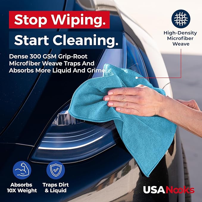 USANOOKS Microfiber Cleaning Cloth - Turq - 100Pcs (12.5x12.5 inch) High Performance - 1200 Washes, Ultra Absorbent Car Towel Traps Grime & Liquid for Streak-Free Mirror Shine - car Washing Cloth