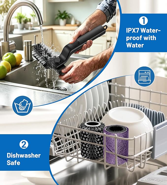 Electric Grill Brush 2-in-1 Automatic Grill Cleaner with Adjustable Angle, Includes 3-Speed Power Motor Stainless Steel & Scouring Pad Heads, Waterproof Cleaning Tool for for BBQ Grates & Griddles