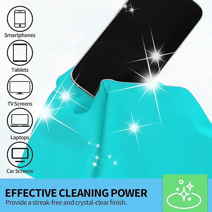HOMERHYME Microfiber Cleaning Cloth - 10 Pack Glasses Cleaning Cloth, 16" x 14" Window Cleaning Rags, Streak Free Lint Free Polishing Cloths Wipes for Eye Glass, Stainless Steel, Windshield, Turquoise