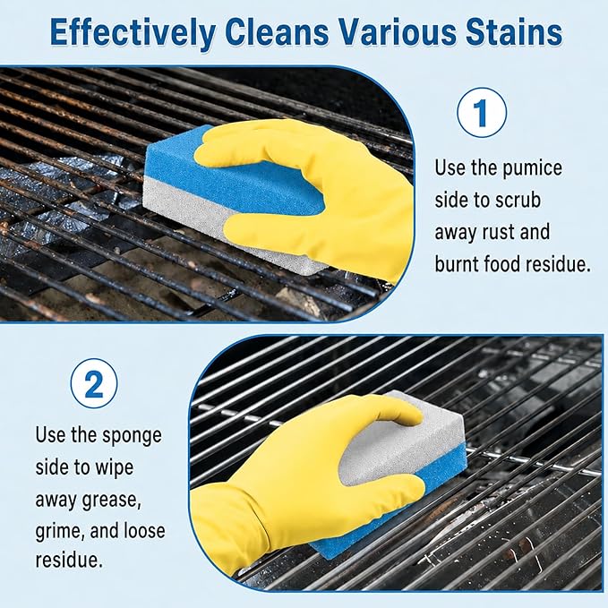 4 Pcs Grill Pumice Stone & Sponge Combination Cleaner, Heavy Duty 2 in 1 Pumice Stone and Sponge Clean Brush for Grills, Cast Iron Cookware, Oven, Grate, Stovetop (4)
