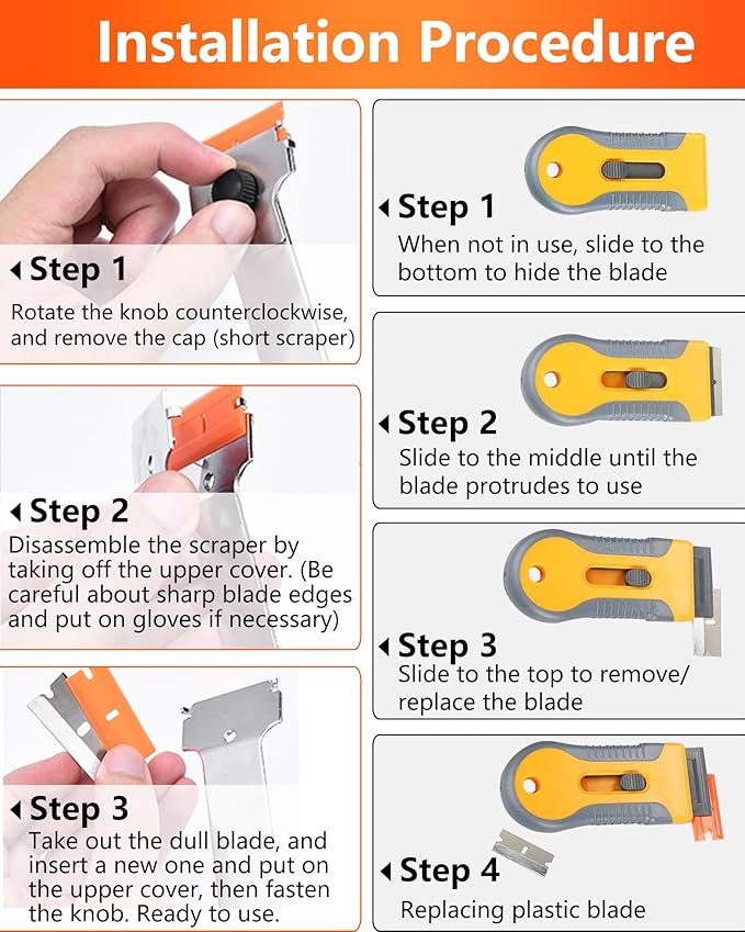 2 Pack Razor Blade Scraper with 20 Plastic and 20 Metal Blades for Removing Paint, Grease from Windshield, Registration Sticker, Glass Top Stove Cooktop Scraper