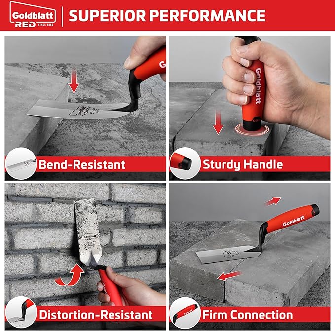 Goldblatt RED Margin Trowel, 5" x 2" Upgraded Ground Blade, Professional Masonry Tools, Heavy Duty One-Piece Forging, Durable High Carbon Steel, Soft Handle, for Spreading Mortar, Trimming Corners