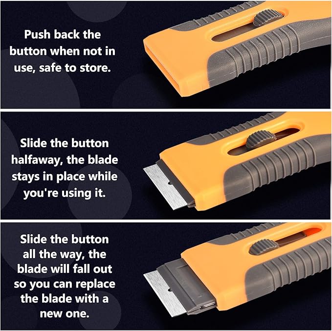 Razor Blade Scraper, 2 Pcs Plastic Retractable Razor Scraper with 40 Pcs Steel Scraper Blades for Glass Cooktop Windows