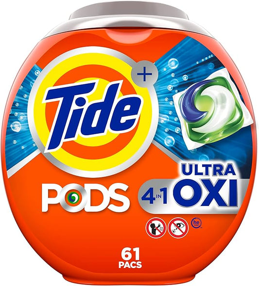 Tide PODS Ultra Oxi Laundry Detergent Soap Pacs, 61 Count, 4 in 1 Laundry Pods with Built-In-Pretreaters and Stain Remover